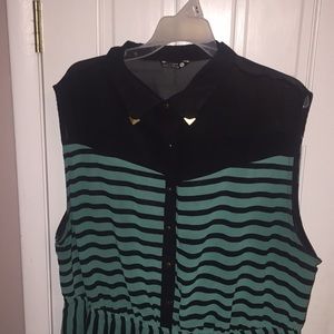 Indulge Green & Black Stripped Dress 3X